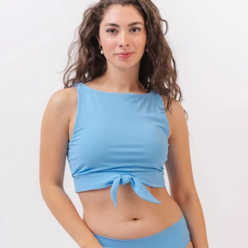 Lime Ricki Peri Knotted Crop Swim Top